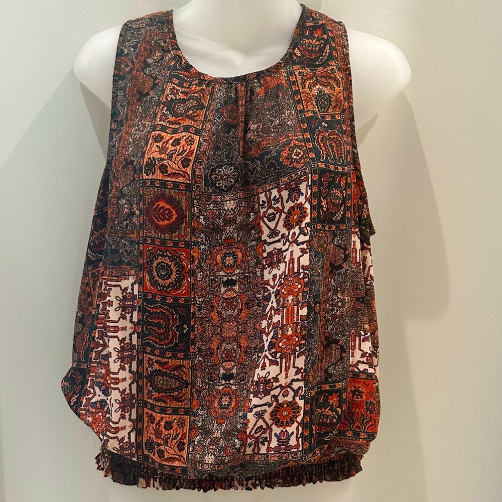Allison Joy Elastic Waist Tank Top Rust, Black & White Colors size Large